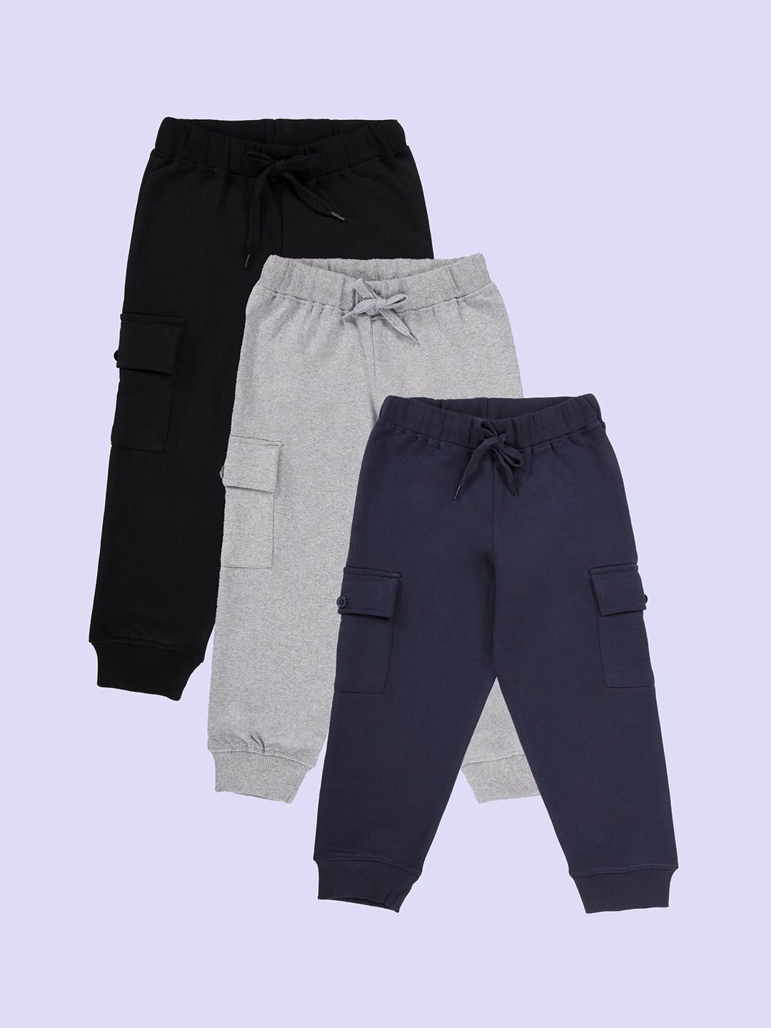 KiddoPanti Boys Pack Of 3 Mid Rise Joggers