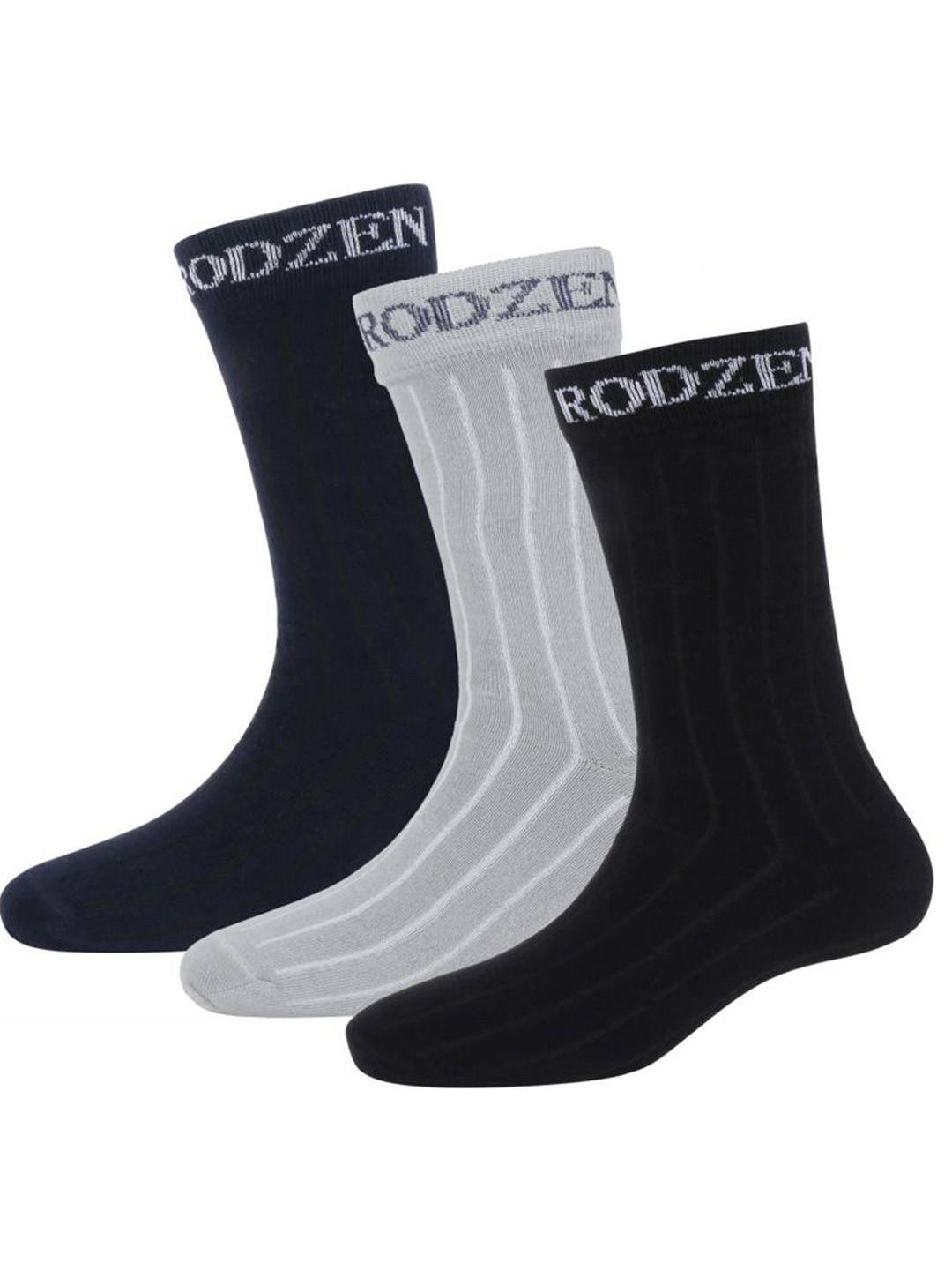 Rodzen Men Pack Of 3 Striped Calf Length Socks