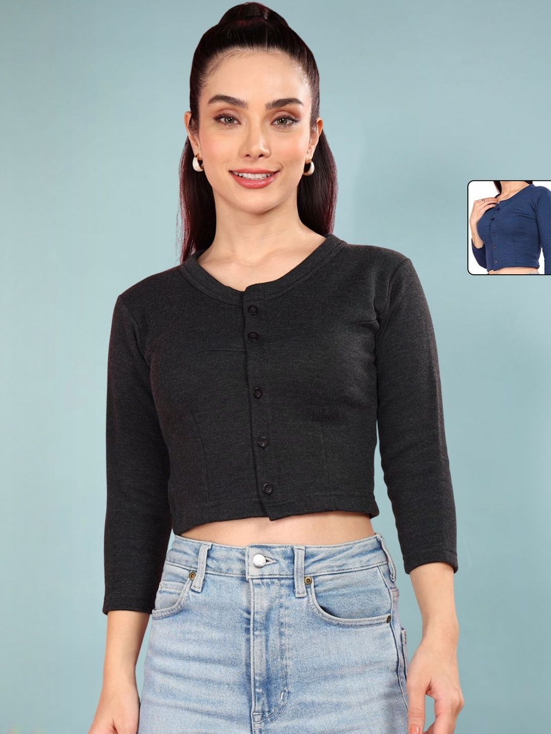 Dollar Women Black Winter care Long Sleeves Cotton Round Neck Thermal Blouse