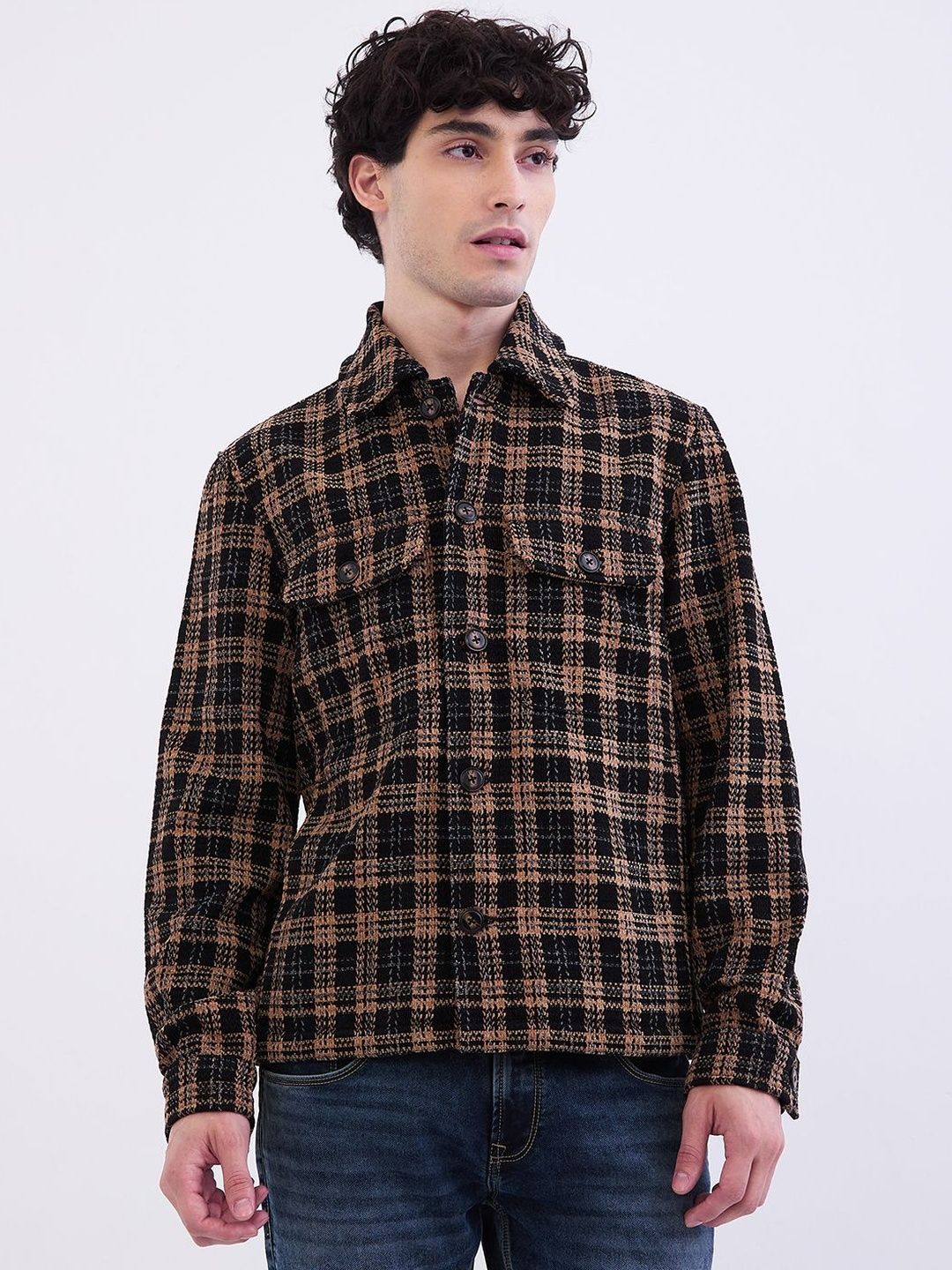 SPYKAR Men Checked Woven Straight Fit Casual Jacket
