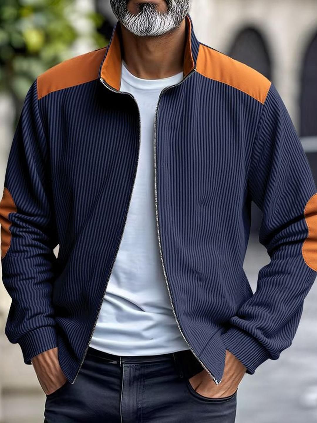 StyleCast x Revolte Men Striped Spread Collar Open Front Jacket