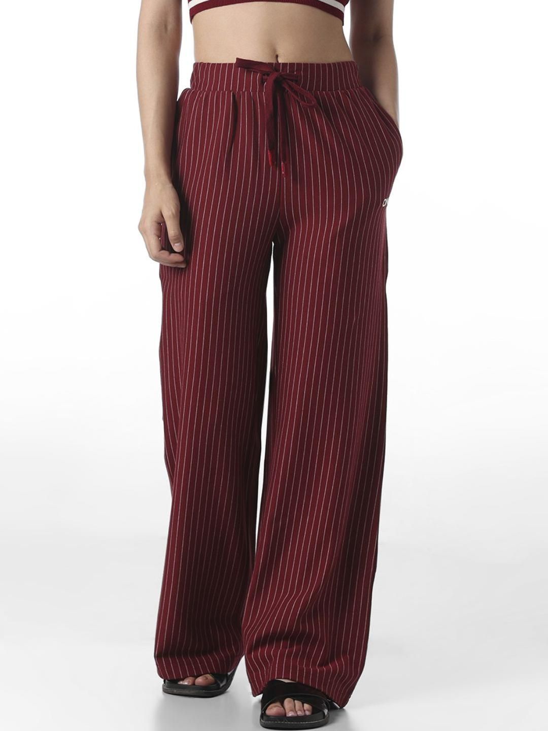 ONLY Women Striped Straight Fit High-Rise Cotton Parallel Trouser
