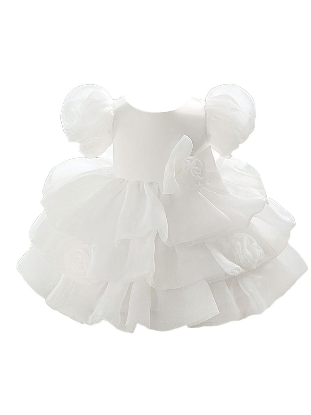 StyleCast x Revolte Girls Layered Bows Puff Sleeve Fit & Flare Maxi Dress