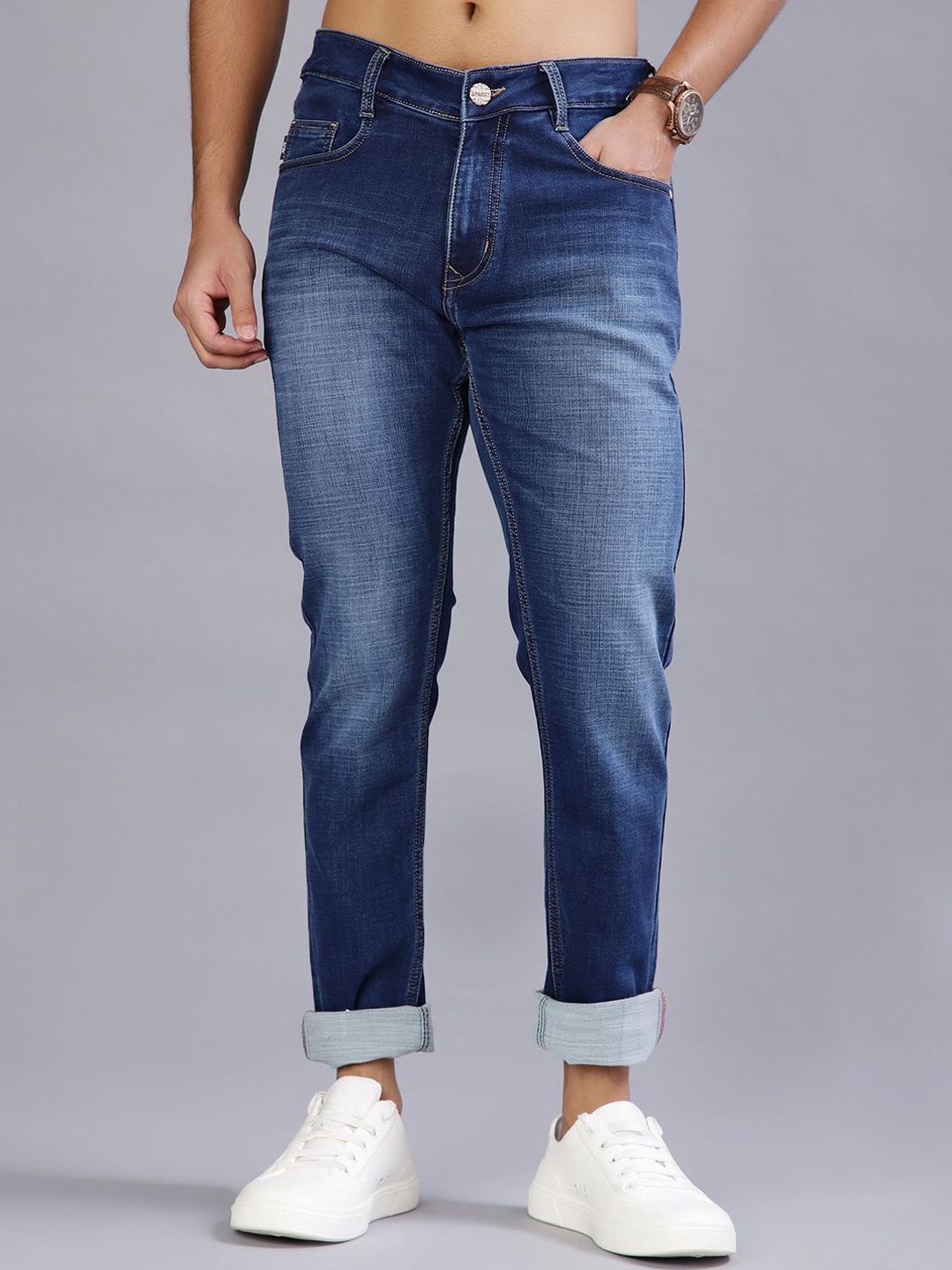 V-Mart Men Skinny Fit Mid-Rise Low Distress Light Fade Jeans