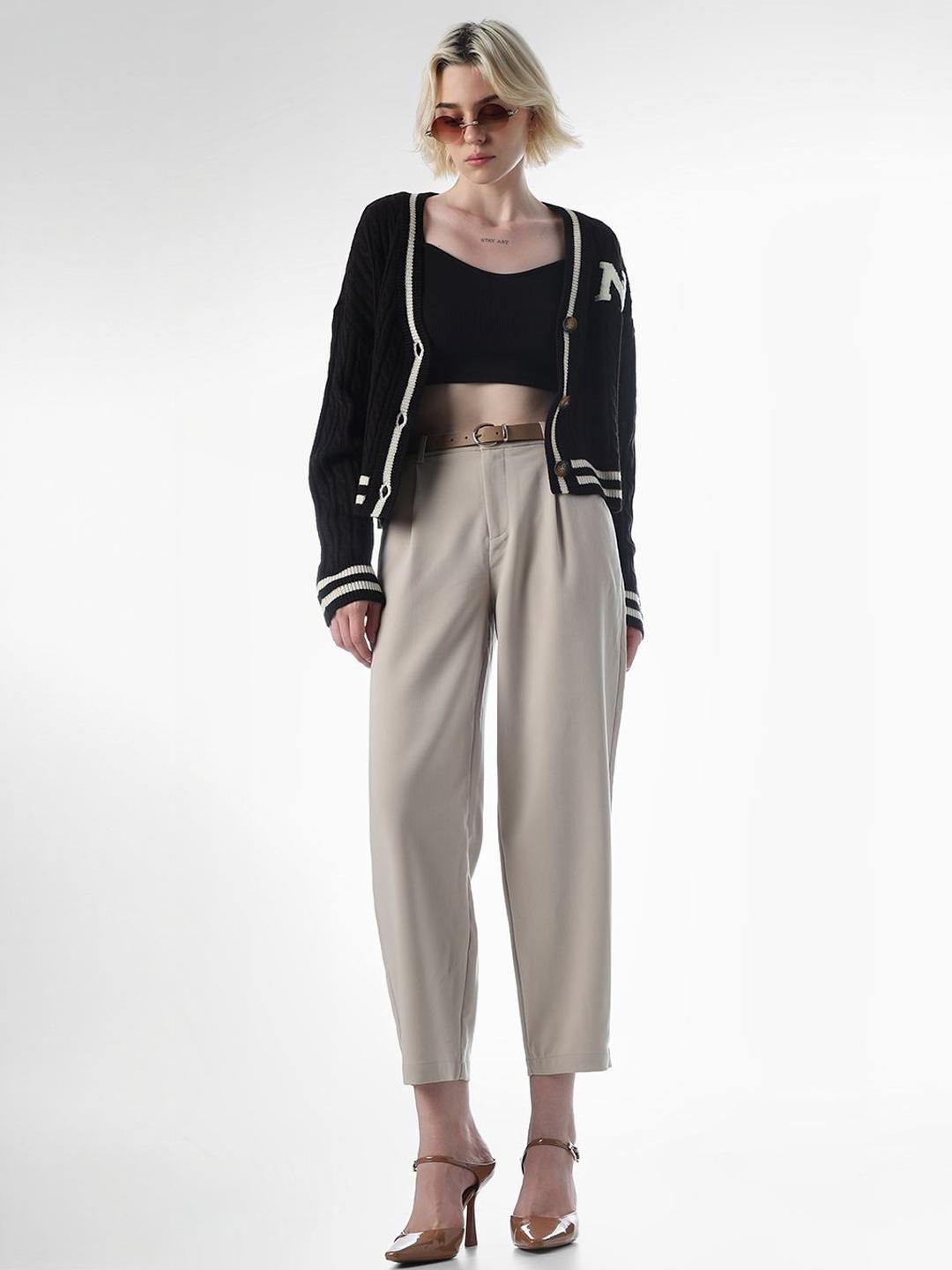 ONLY Women Straight Fit High-Rise Pleated Trousers