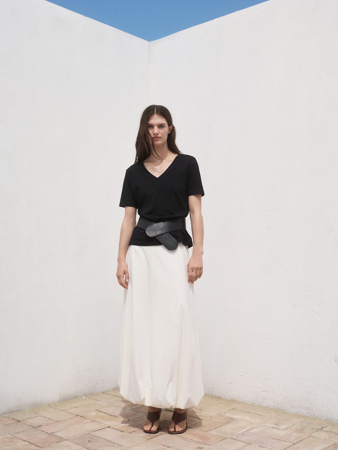V-Neck Drop-Shoulder Sleeves Relaxed Pure Cotton T-shirt