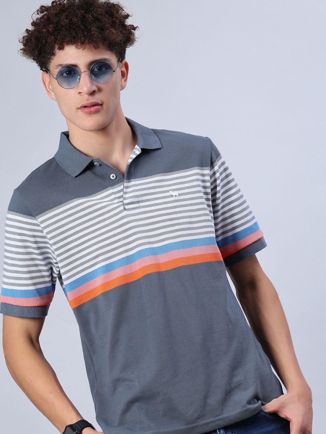 V-Mart Men Striped Polo Collar T-shirt