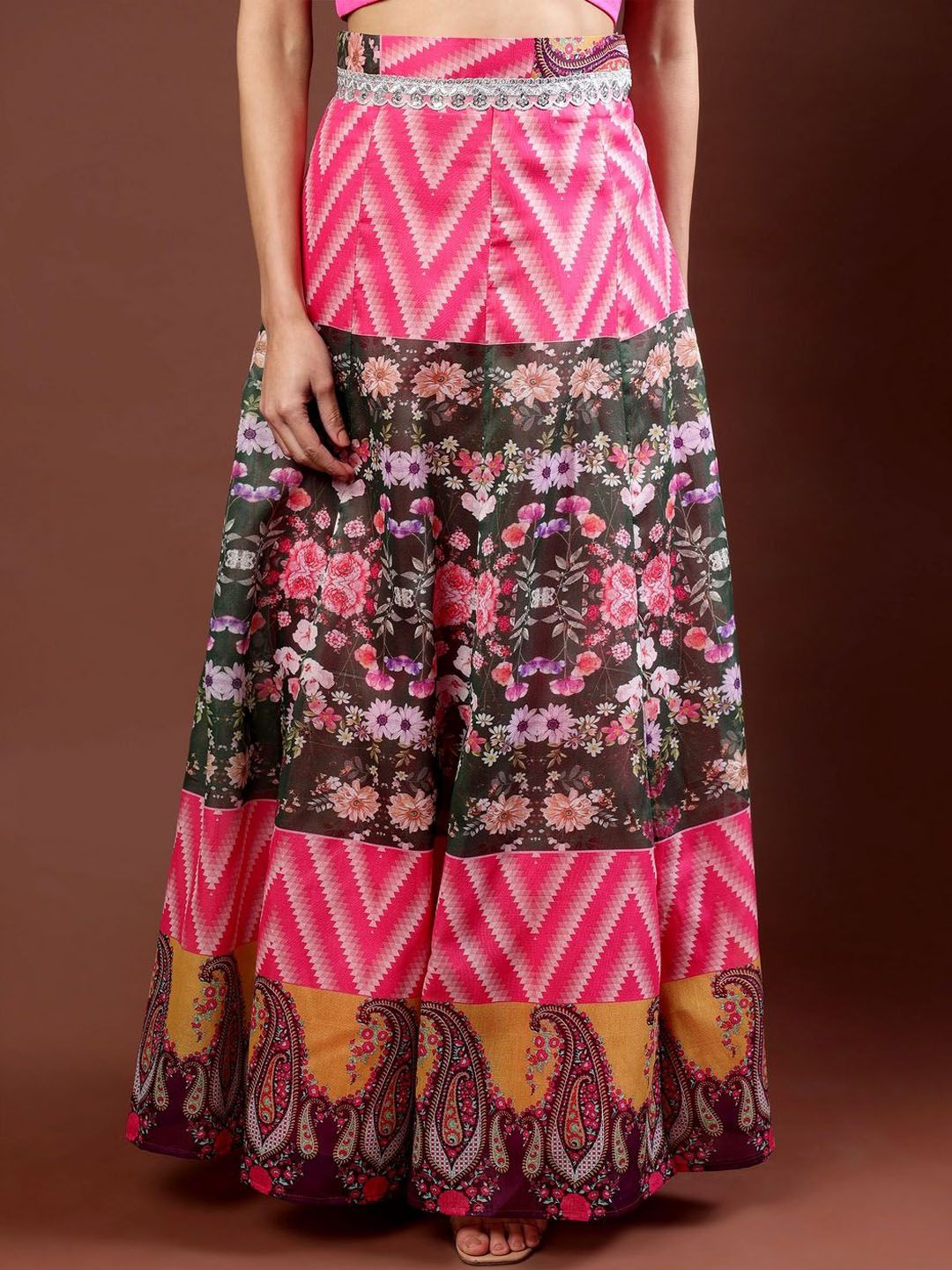 Frolic Rolic Women Geometric Printed Embellished Flared Maxi Skirt