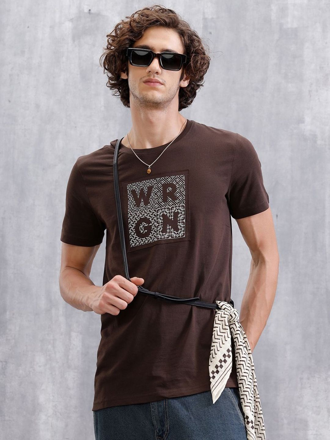 WROGN Men Typography Printed Round Neck Pure Cotton T-shirt