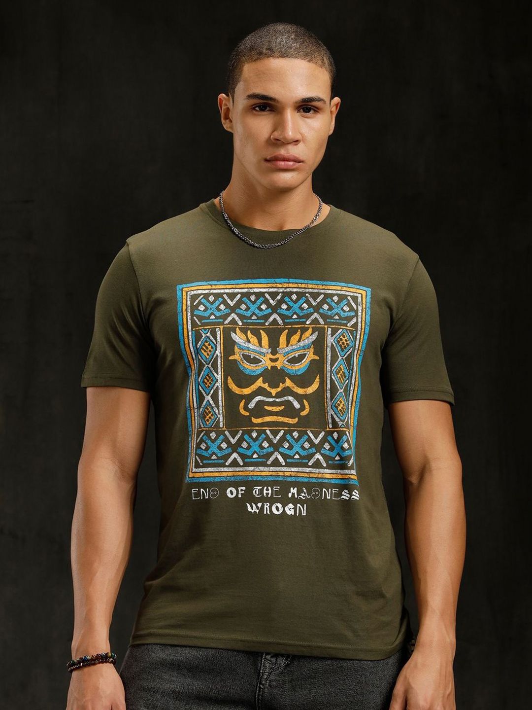 WROGN Men Graphic Printed Round Neck Pure Cotton T-shirt