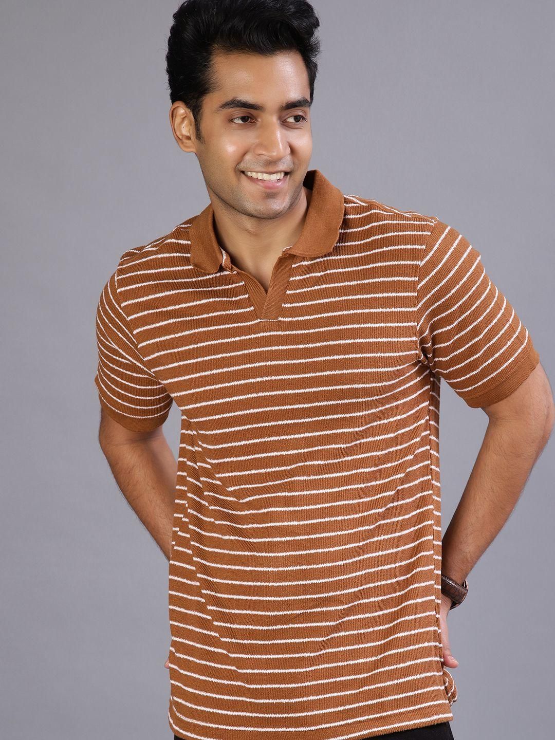 V-Mart Men Striped Polo Collar Cotton T-shirt