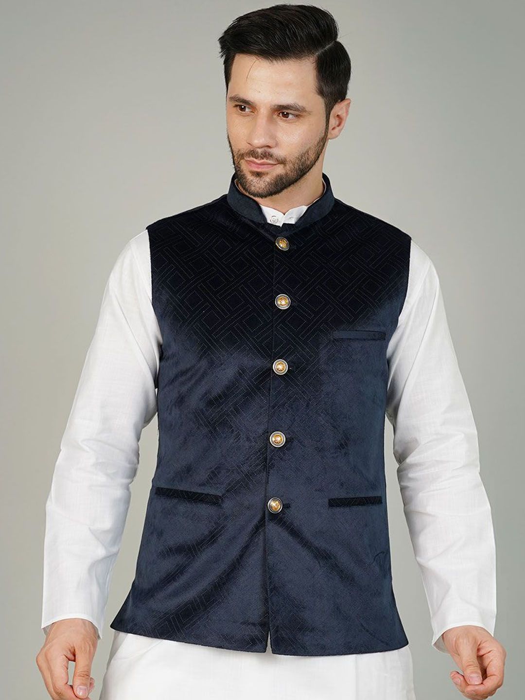 Wintage Men Mandarin Collar Nehru Jacket