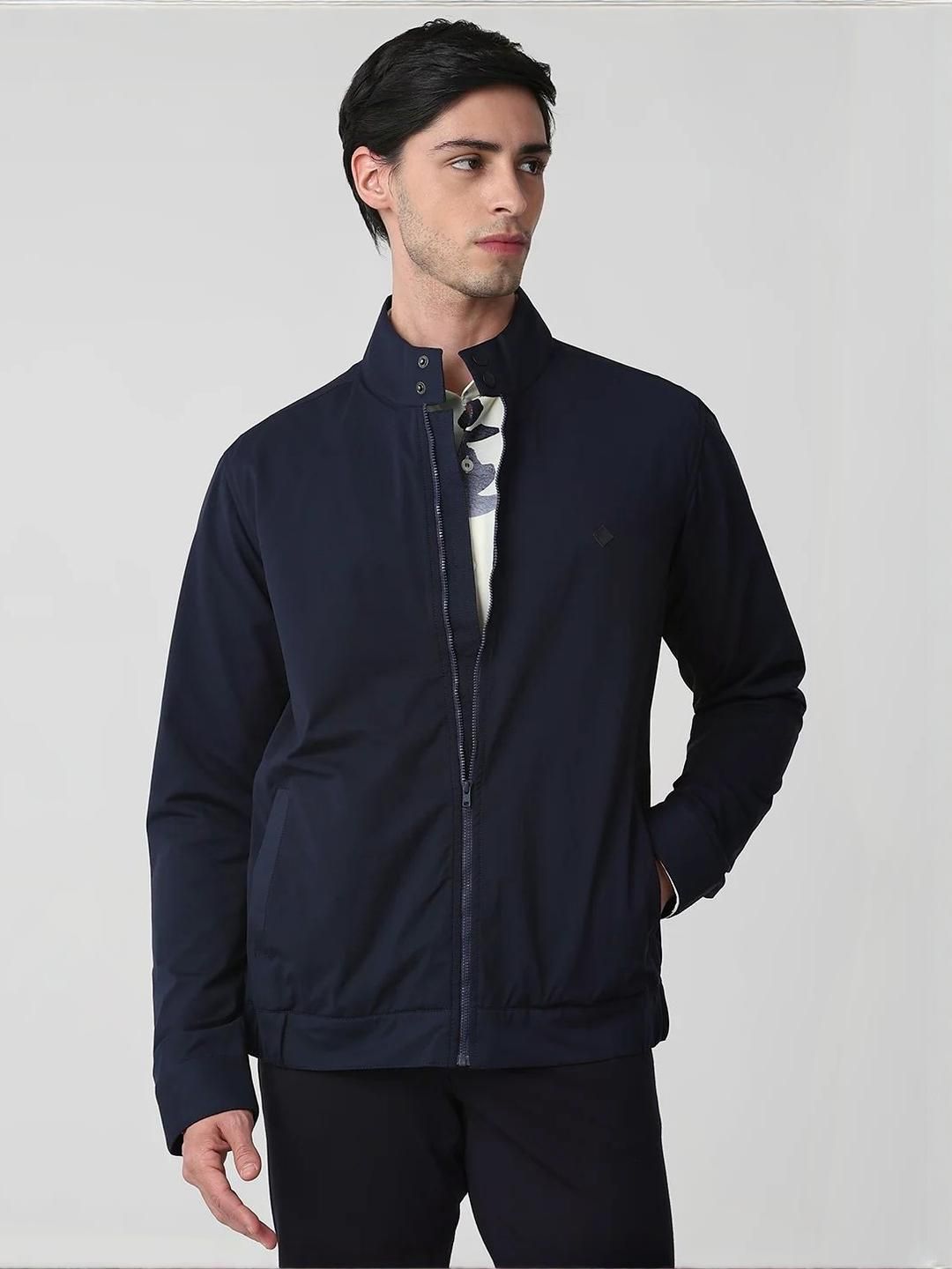Mufti Men Mandarin Collar Solid Bomber Jacket