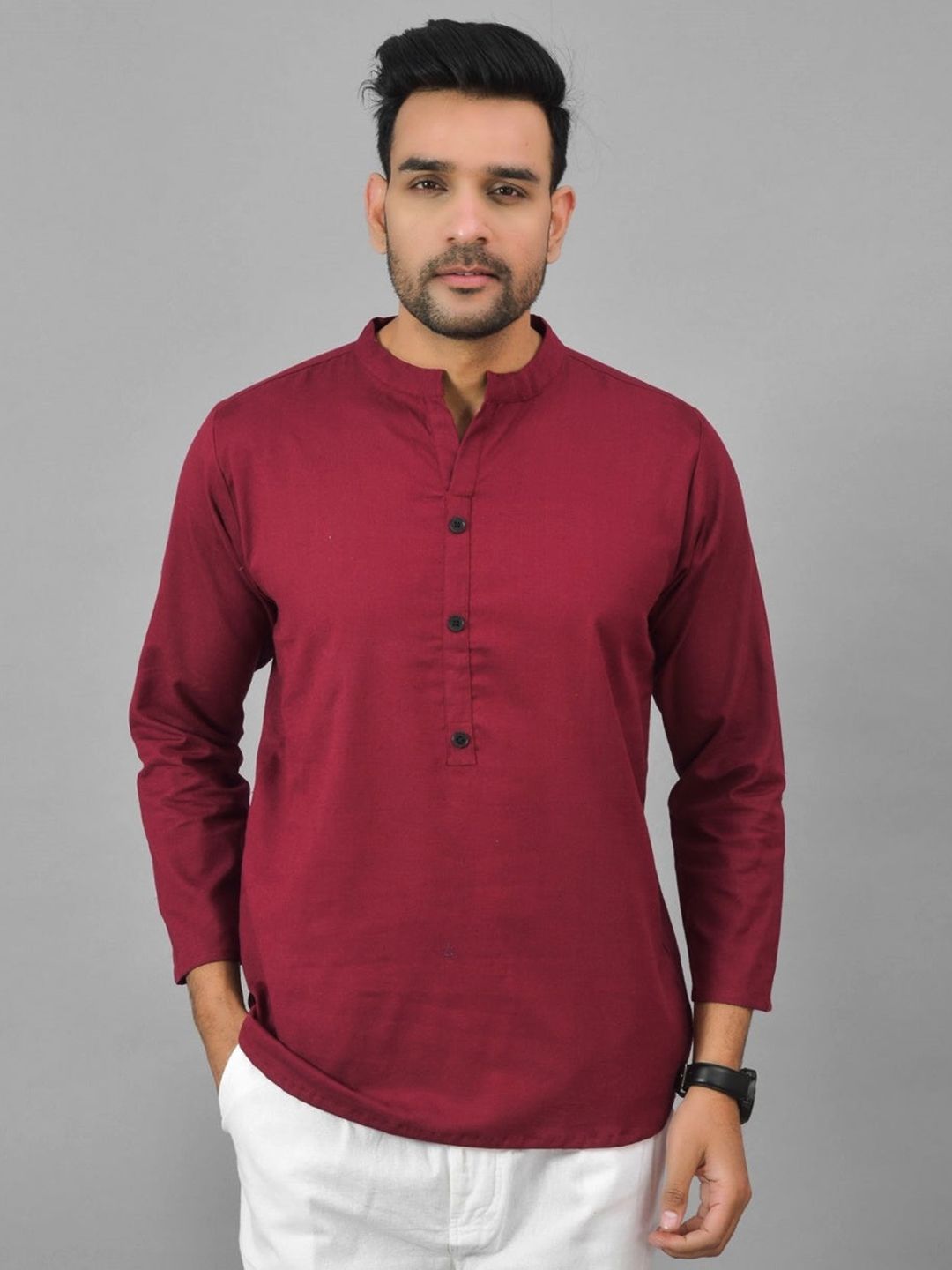 Anouk Rustic Men Mandarin Collar Straight Cotton  Short Kurta