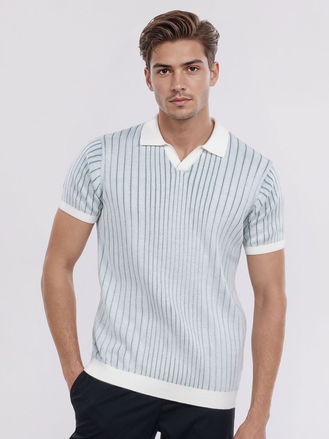 Celio Celio Men Striped Polo Collar Cotton T-shirt