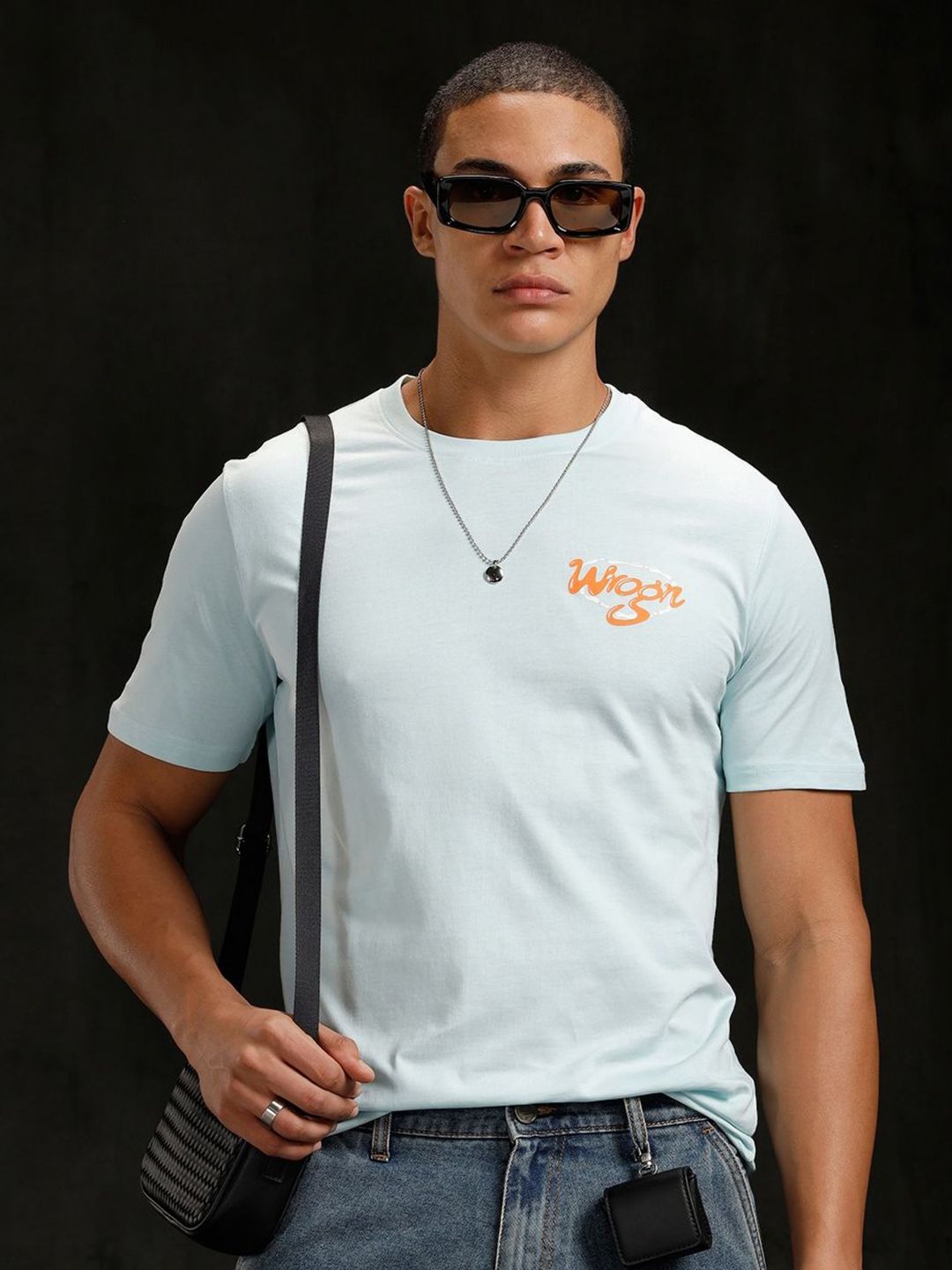 WROGN Men Typography Printed Round Neck Pure Cotton T-shirt