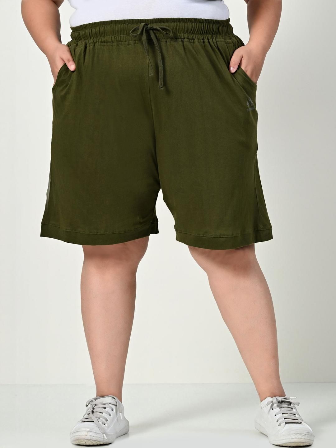 ALIZA Women Plus Size Loose Fit Mid Rise Cotton Bermuda Shorts