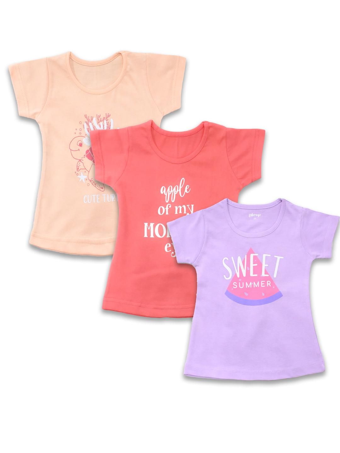 FABROYZ Girls Pack Of 3 Printed Cotton T-Shirts