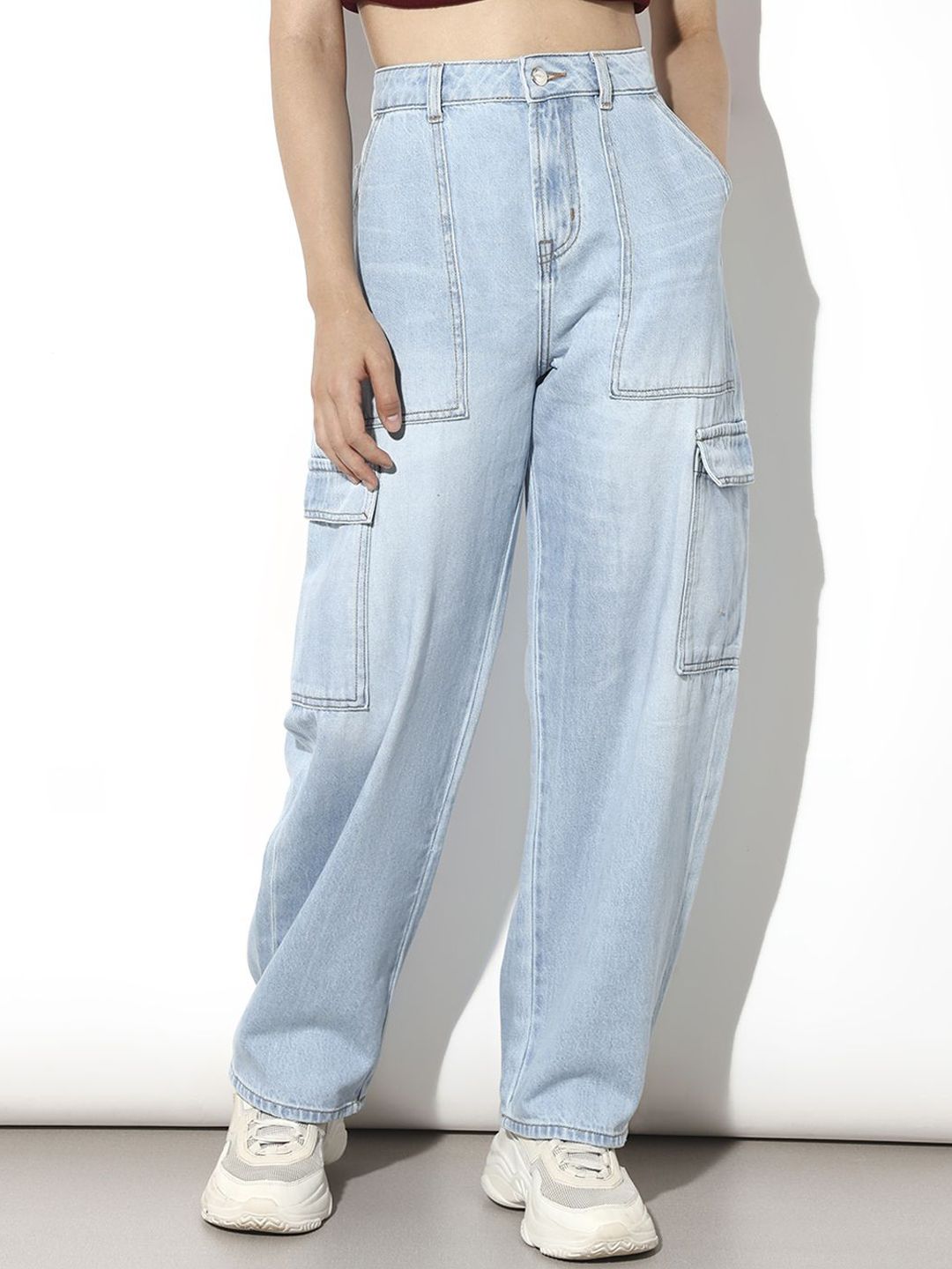 ONLY Women Slouchy Fit High-Rise Heavy Fade Non Stretchable Jeans