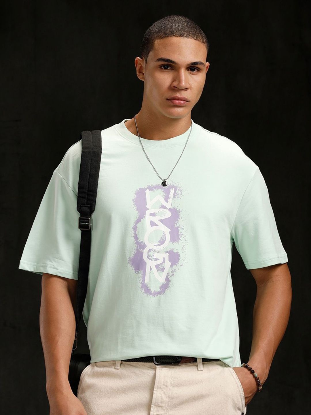 WROGN Typography Printed Drop-Shoulder Sleeves Pure Cotton Oversized Fit T-shirt