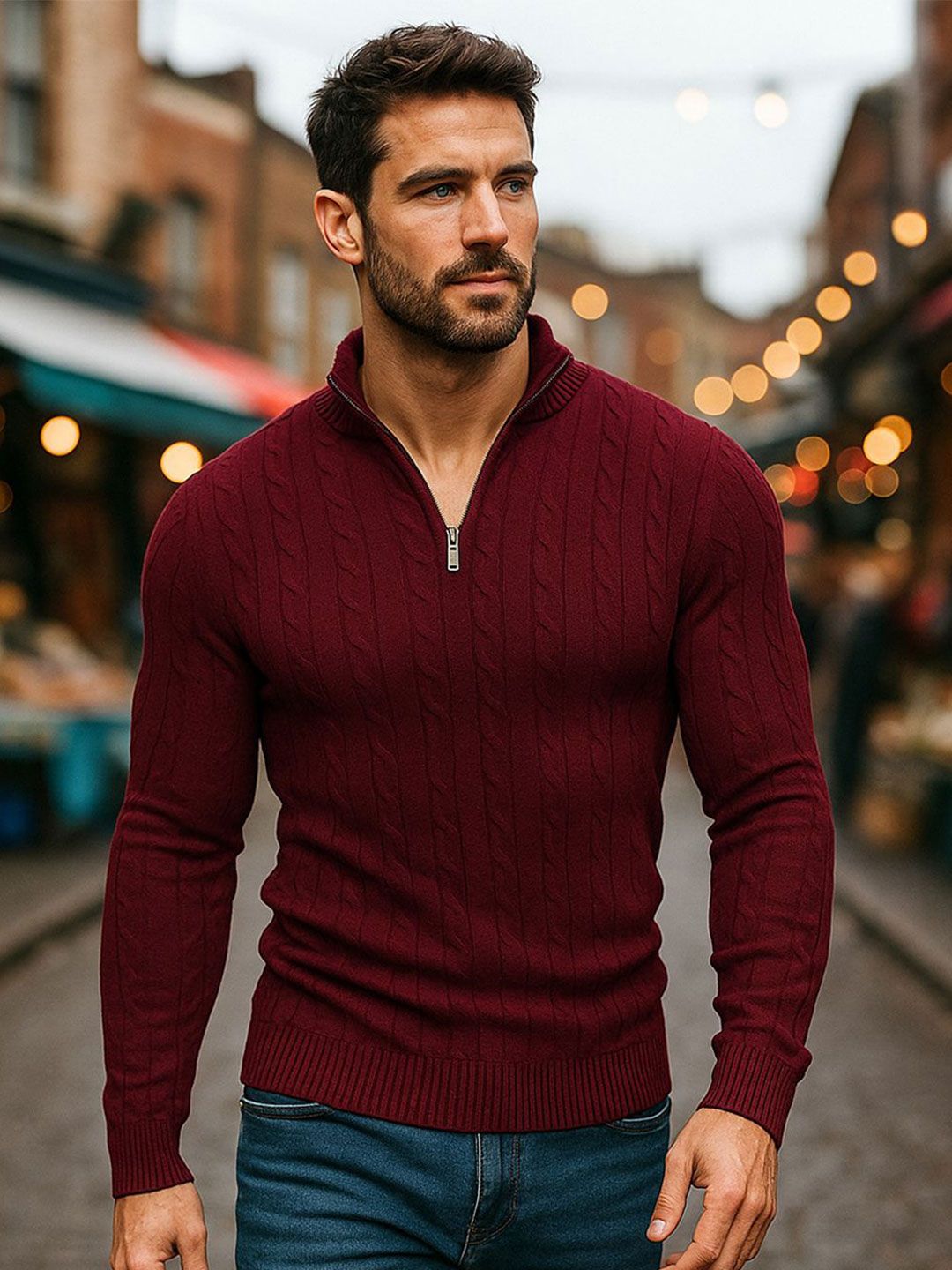 TYSORT Men Woollen Pullover with Zip Detail Detail
