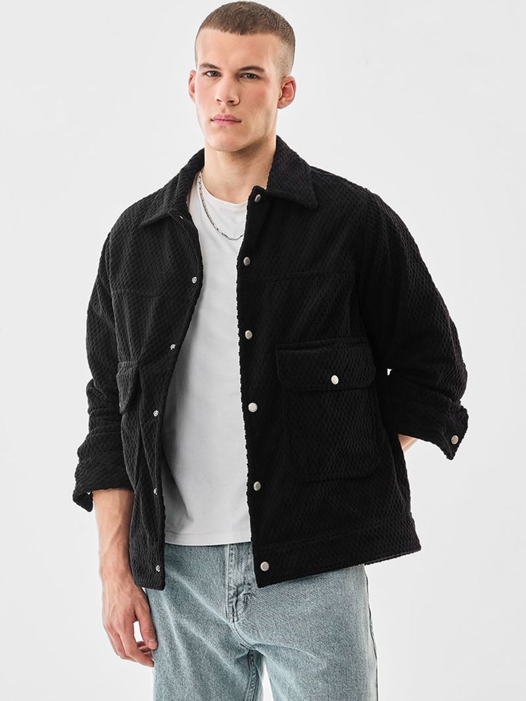 Snitch Men Spread Collar Self Design Tailored Jacket