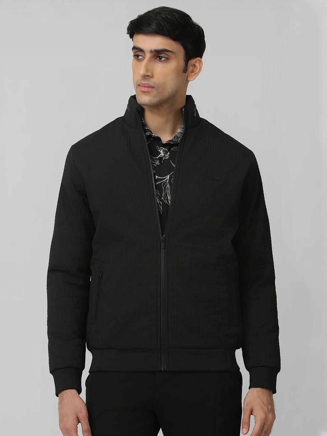 Mufti Men Mock Collar Self Design Bomber Jacket