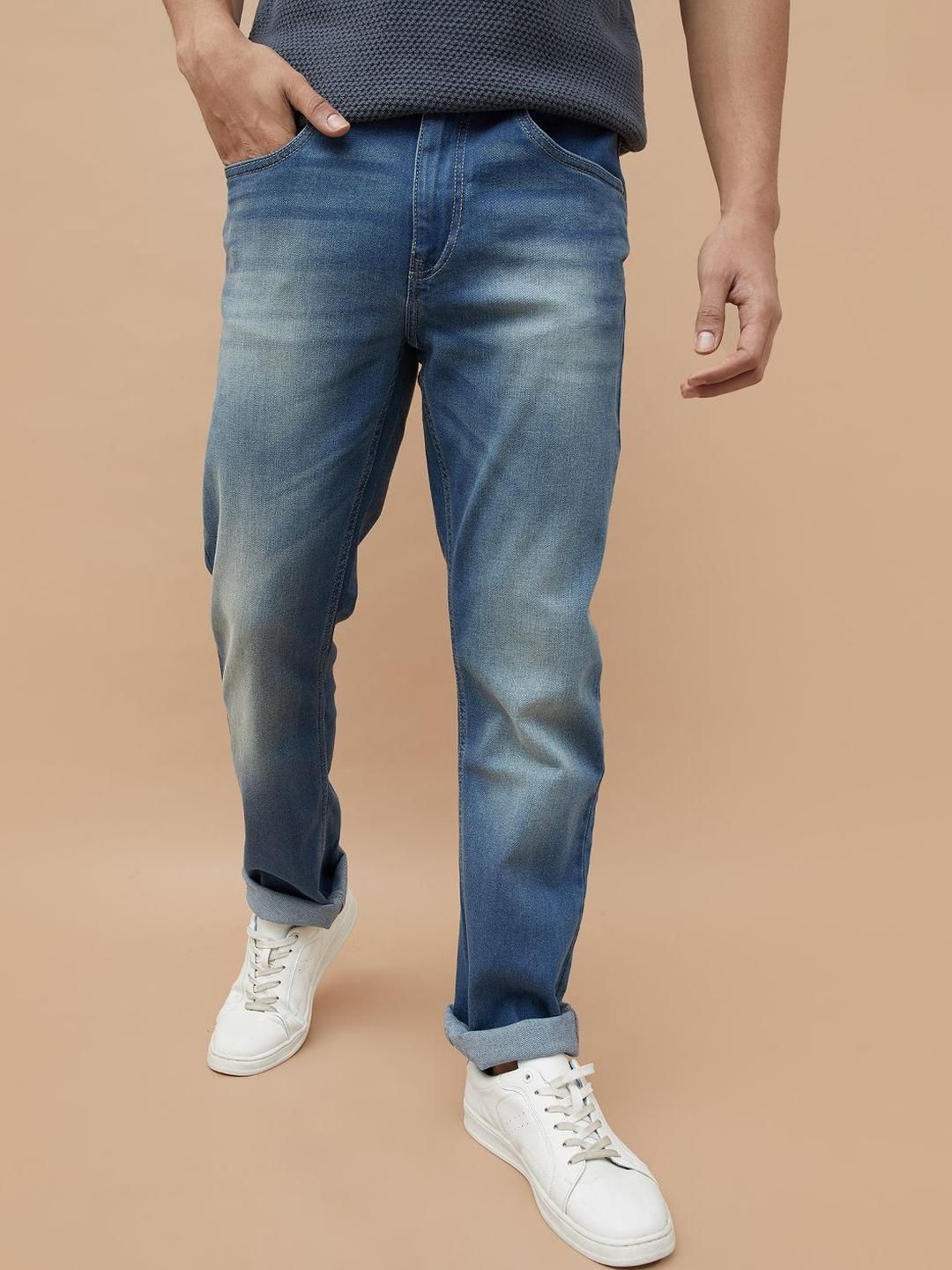 Forca by Lifestyle Men Straight Fit Mid-Rise Low Distress Heavy Fade Jeans