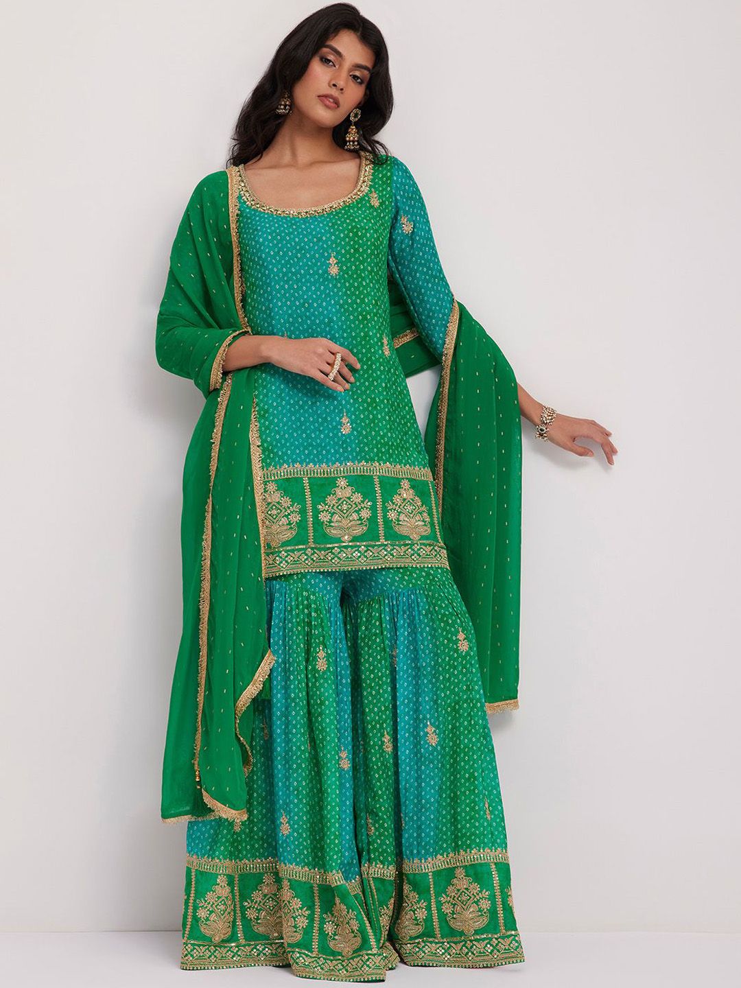 KALKI Fashion KALKI Fashion Women Ethnic Motifs Embroidered Kurta with Sharara & Dupatta