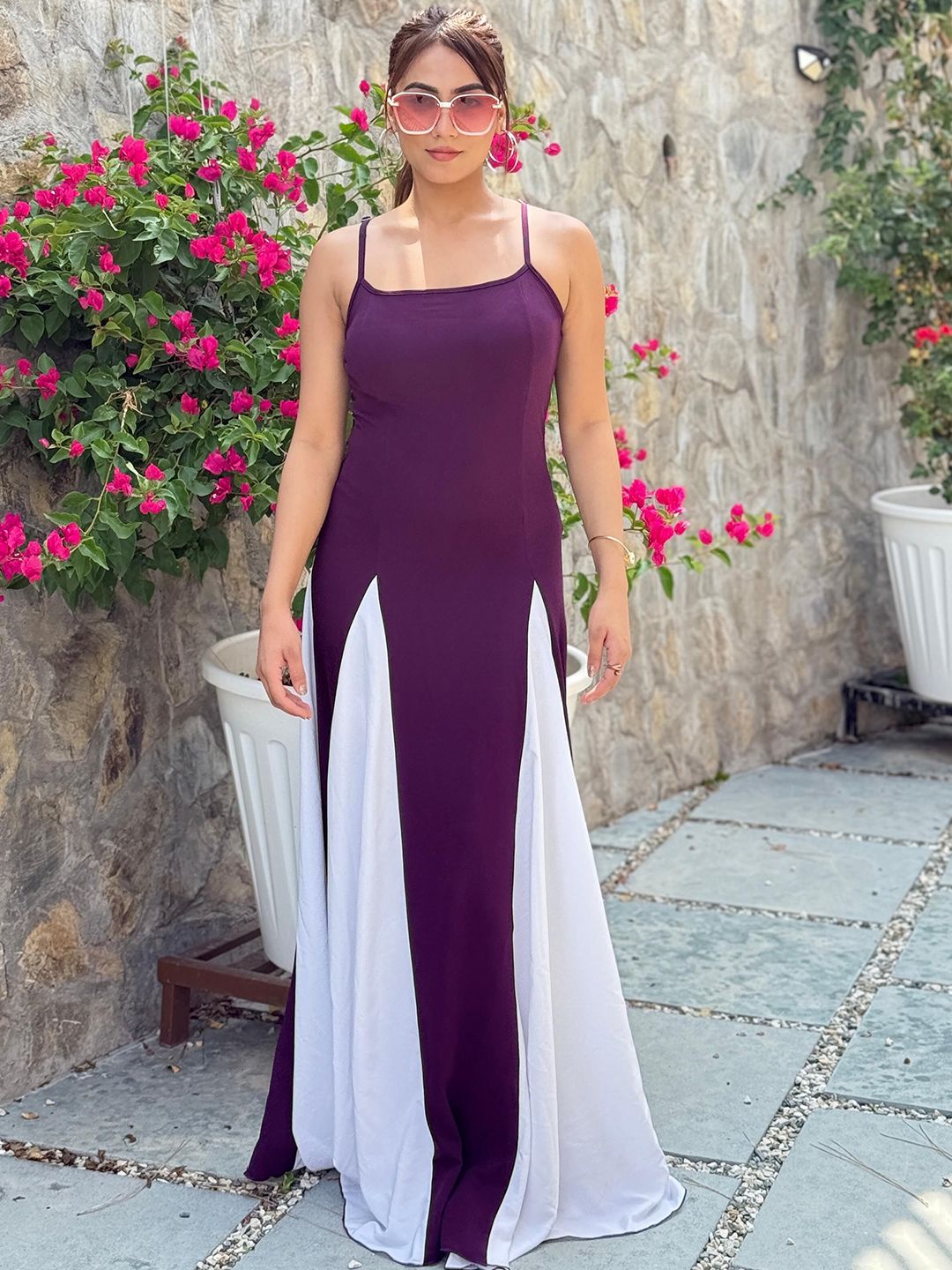 BAESD Women Colourblocked Shoulder Straps Maxi Dress