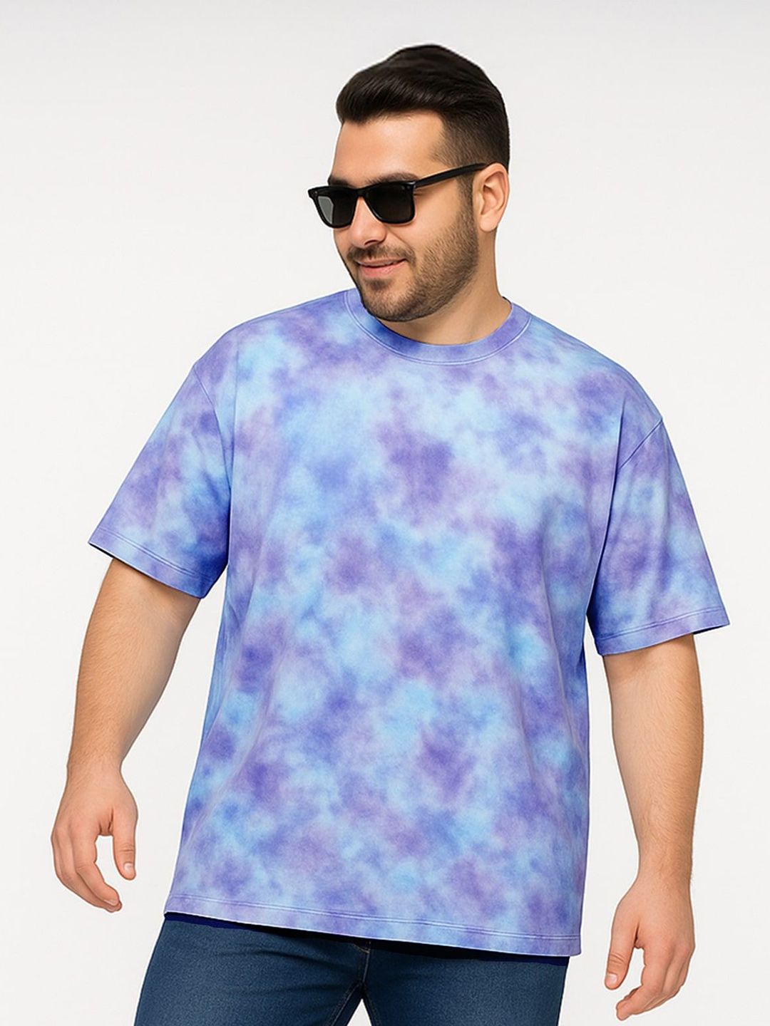 VEIRDO Men Plus Size Dyed Round Neck Cotton Oversized T-shirt