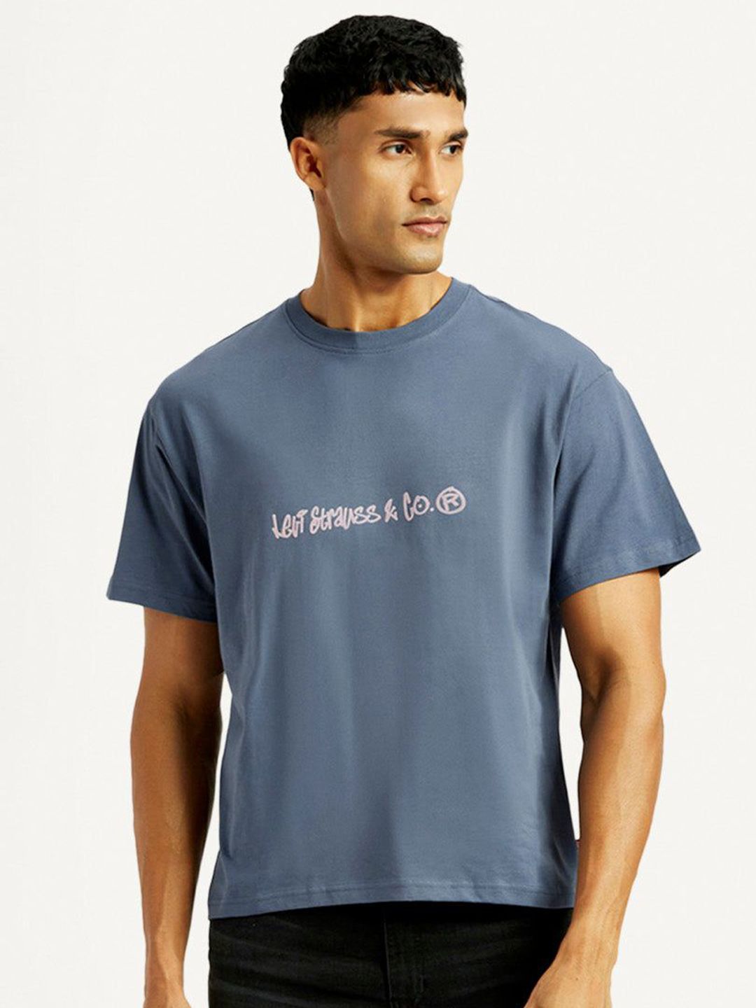 Levis Men Typography Printed Round Neck Cotton Boxy T-shirt