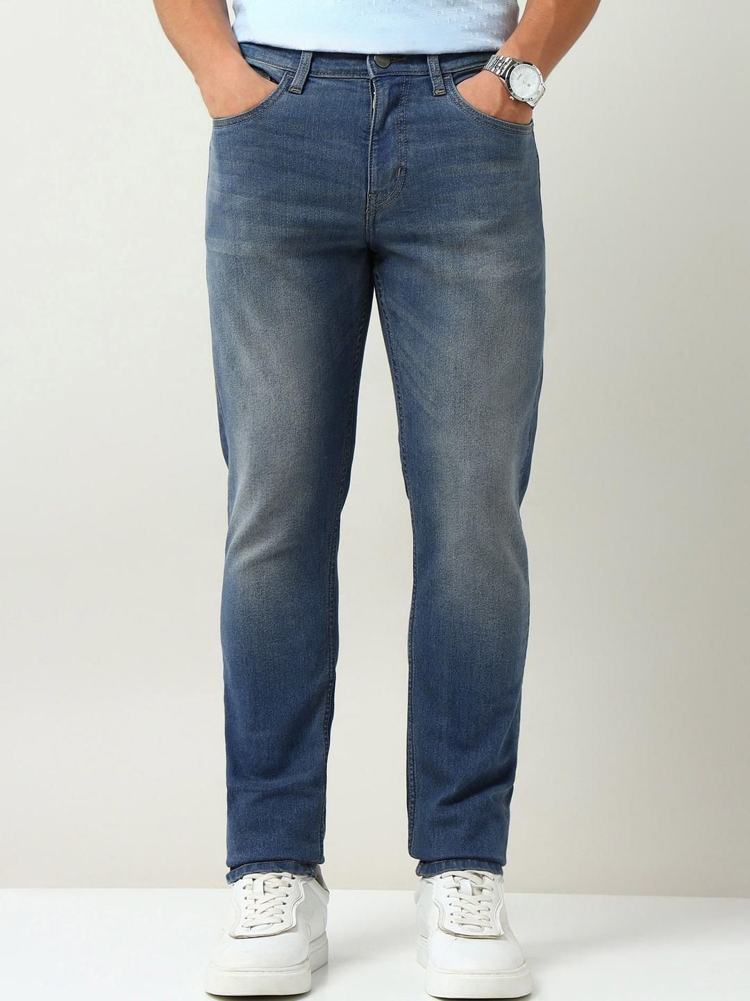 AD By Arvind Men Comfort Slim Fit Mid-Rise Heavy Fade Jeans