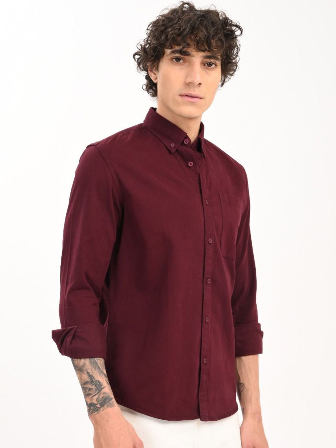 Blu MNKY Men Classic Fit Solid Button-Down Collar Cotton Casual Shirt