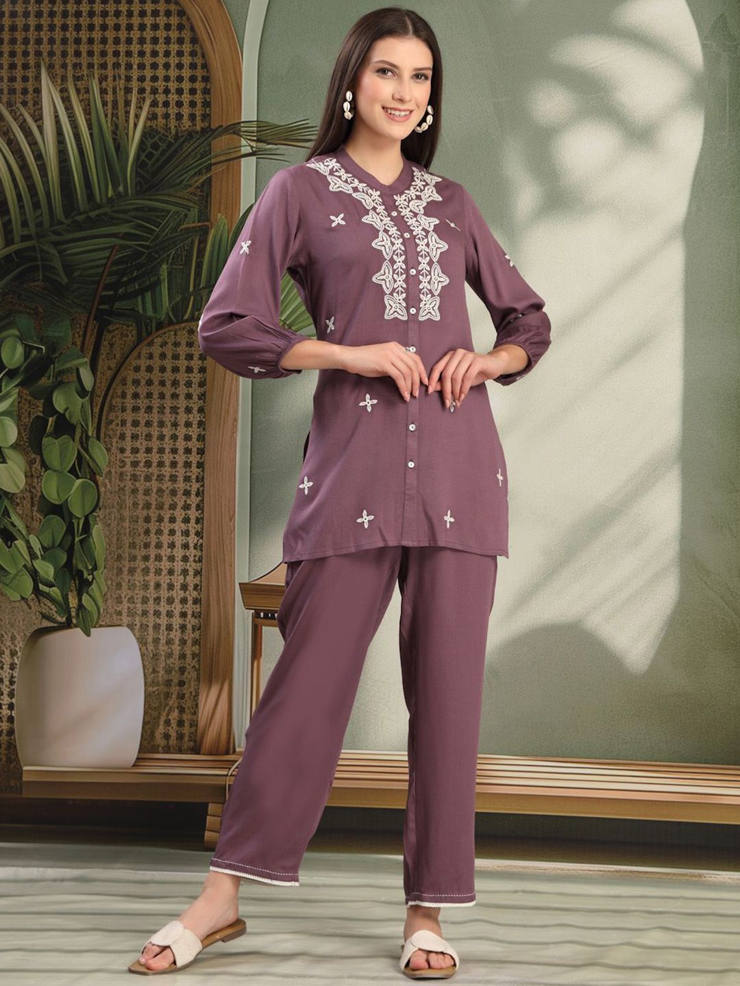 Nayam By Lakshita Women Embroidered Top With Trousers Co-Ords