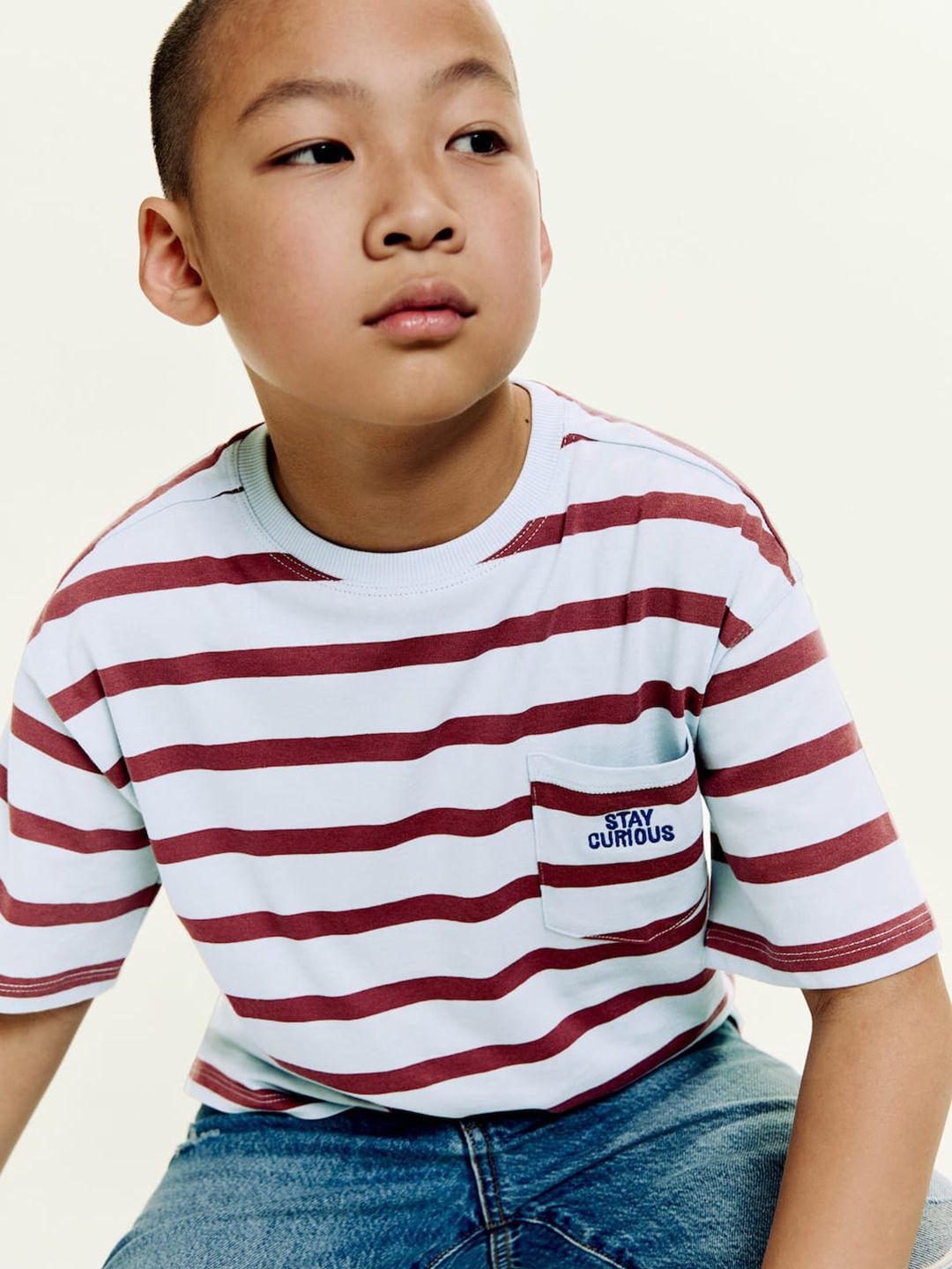 Mango Kids Boys Striped Pure Cotton Drop-Shoulder Sleeves T-shirt