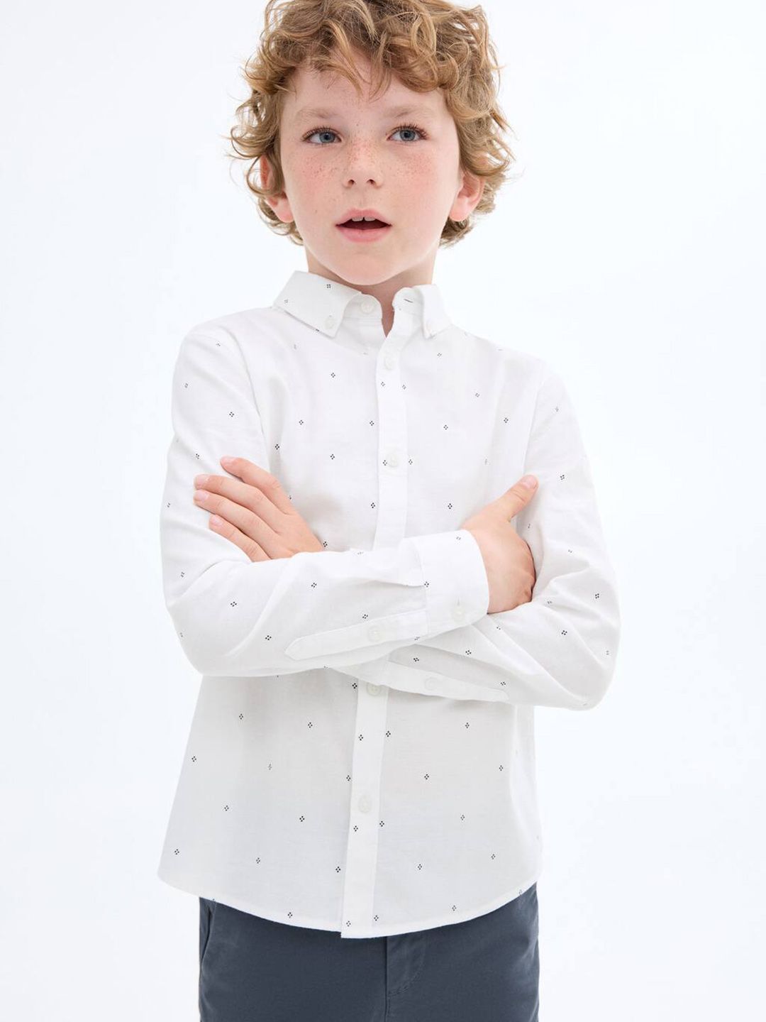 Mango Kids Boys Cotton Micro Ditsy Printed Casual Shirt