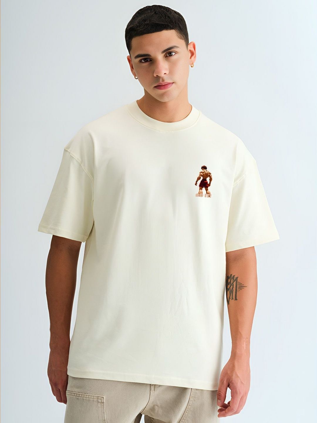 BDSQUARE Graphic Printed Round Neck Drop-Shoulder Sleeves Cotton T-shirt