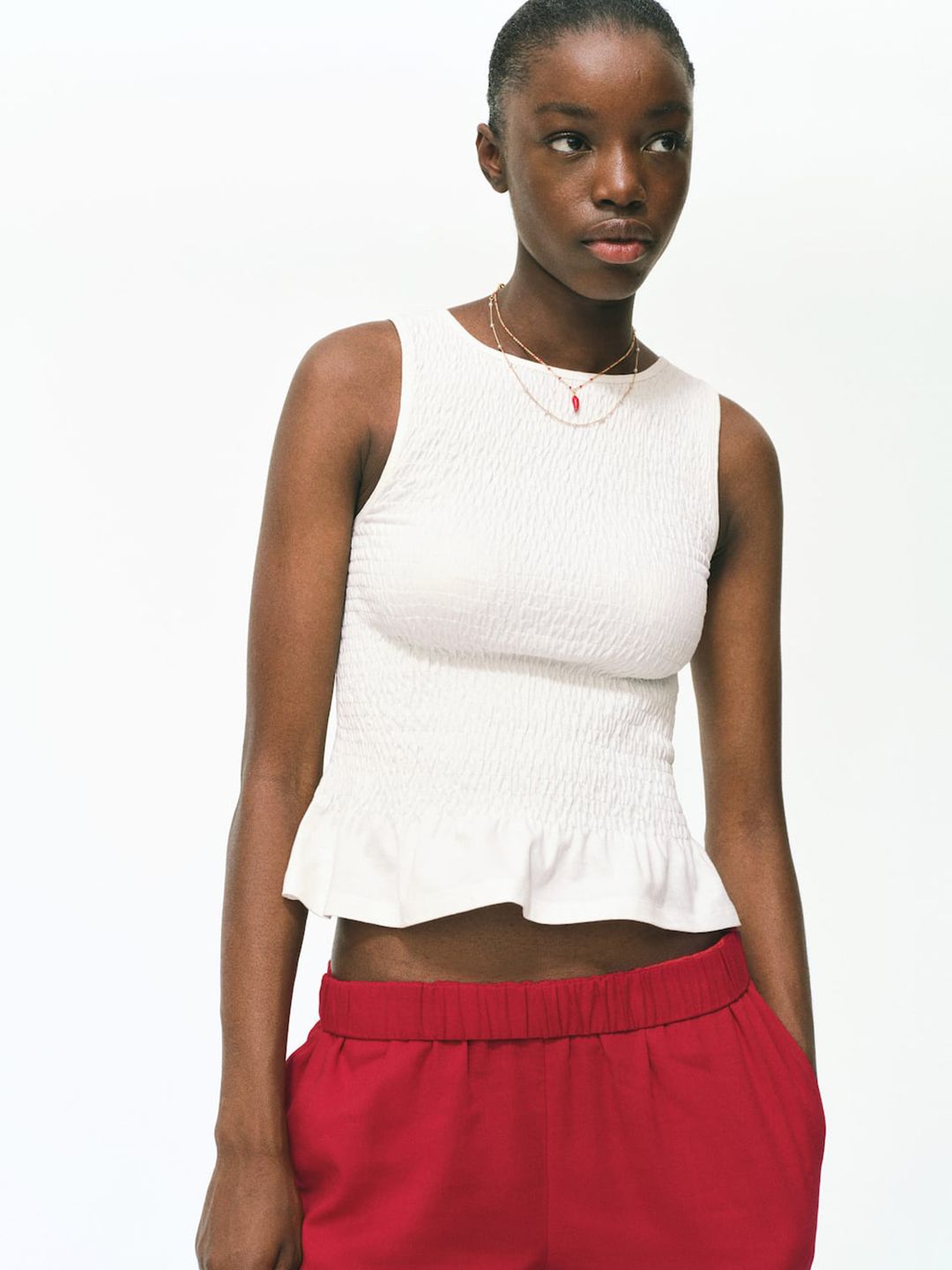 MANGO Smocked Cotton Top