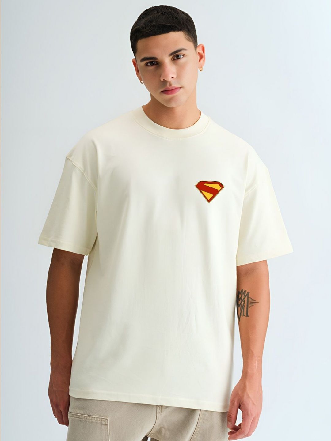 BDSQUARE Graphic Printed Round Neck Drop-Shoulder Sleeves Cotton T-shirt
