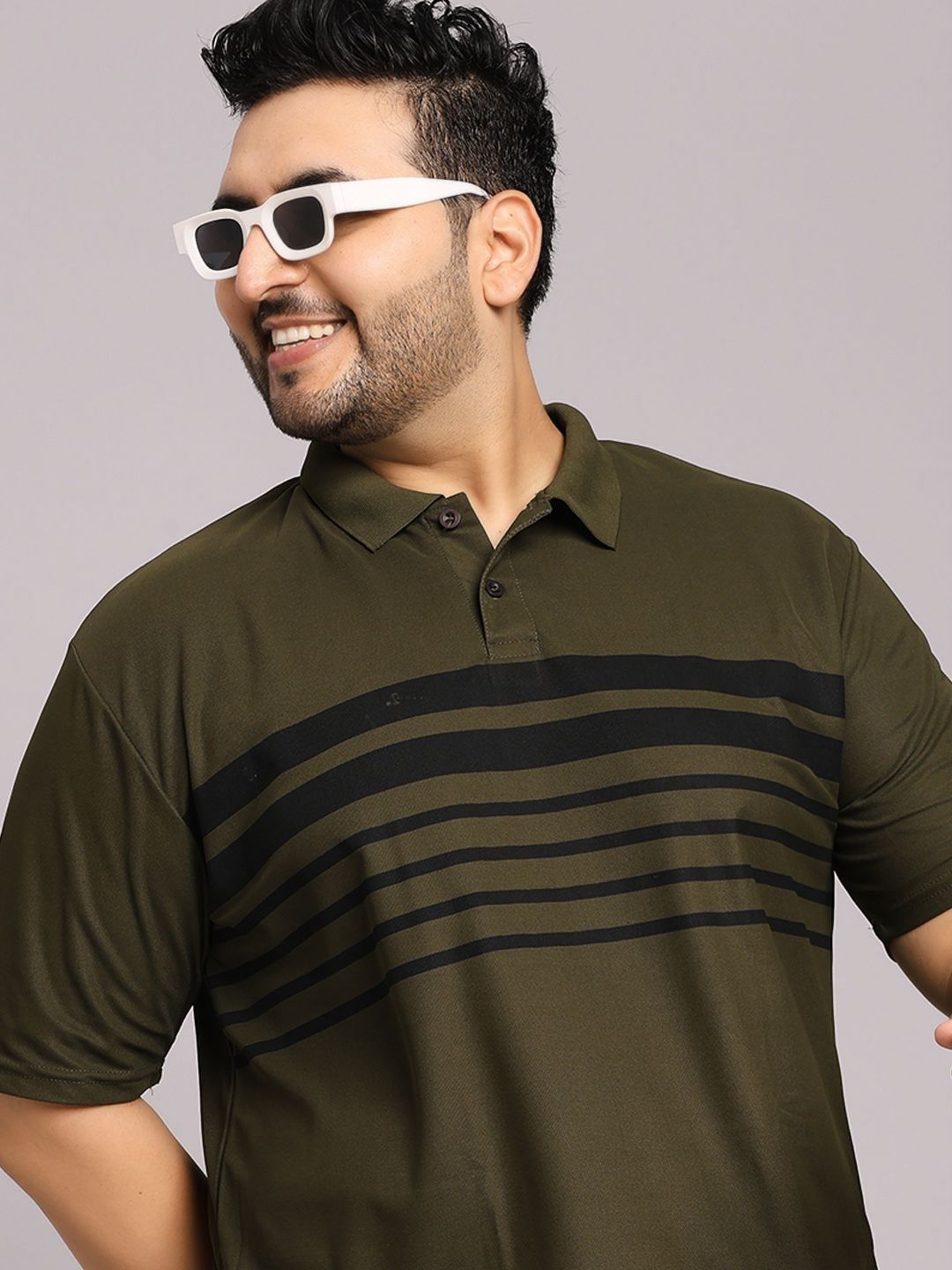 TIMBER HITCH Men Plus Size Striped Polo Collar T-shirt