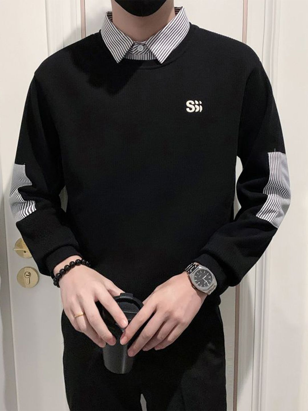 StyleCast x Revolte Men Colourblocked Round Neck Pullover Sweatshirt