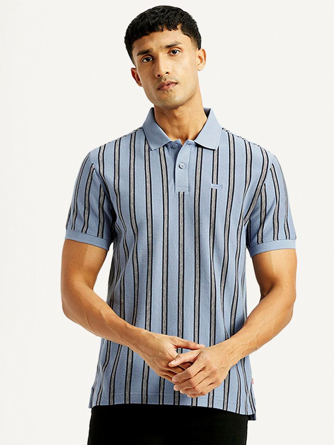 Men Striped Cotton T-shirt Levis Men Striped Polo Collar Cotton Slim Fit T-shirt