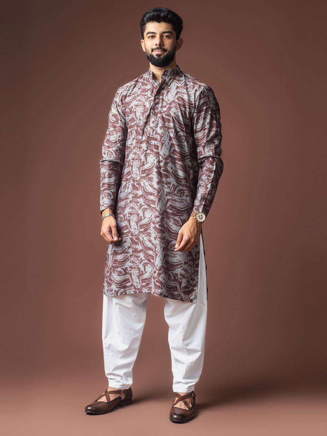 Rawayi Men Abstract Printed Festive Straight Kurta