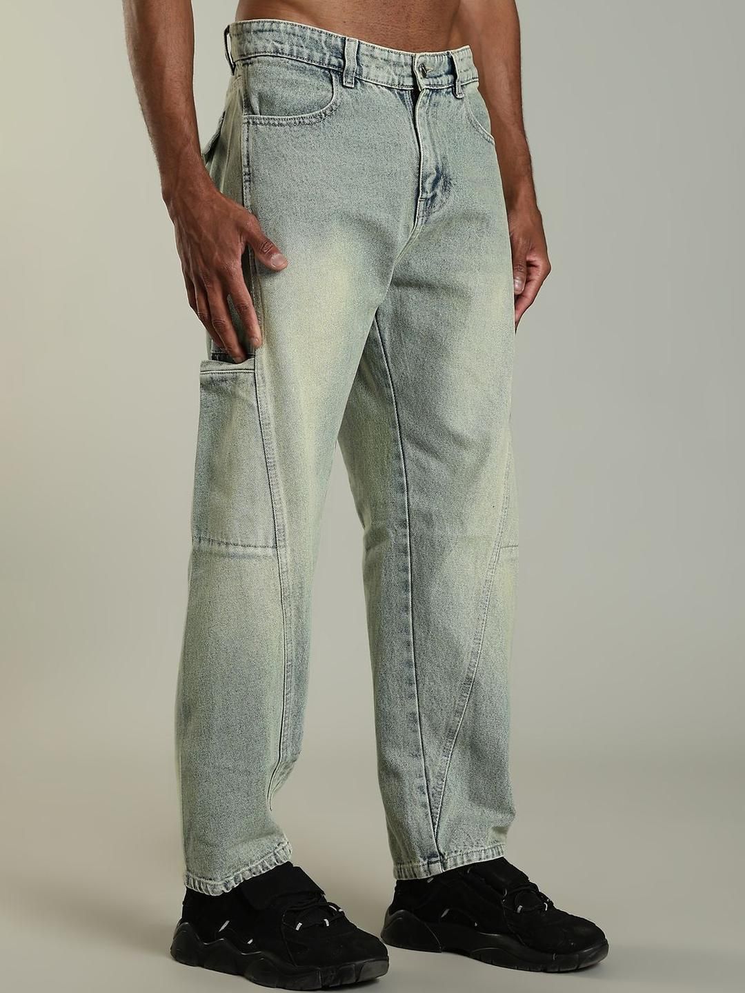 FOUL CHILD Men Baggy Fit Low-Rise Heavy Fade Cotton Cargo Jeans