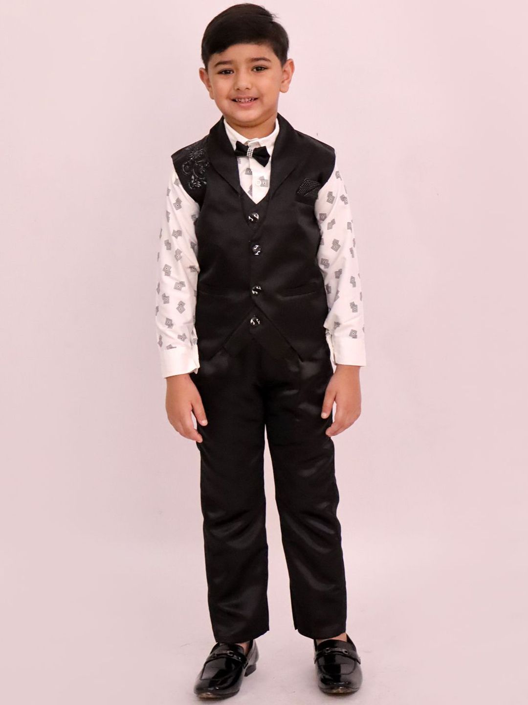 BAESD Boys Floral Embroidered Single-Breasted Waistcoat & Trousers With Bow