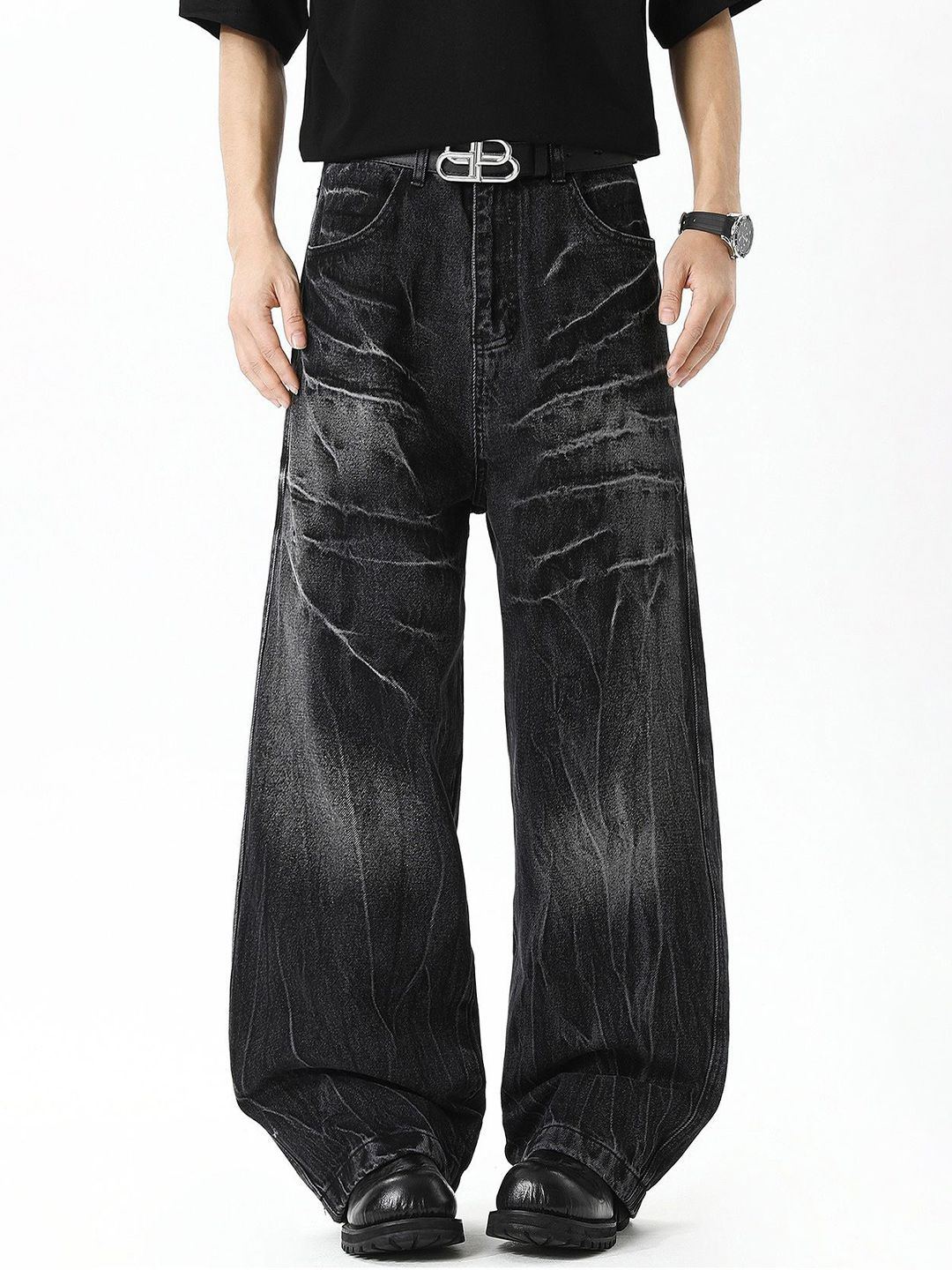StyleCast x Revolte Men Wide Leg Mid-Rise Jeans