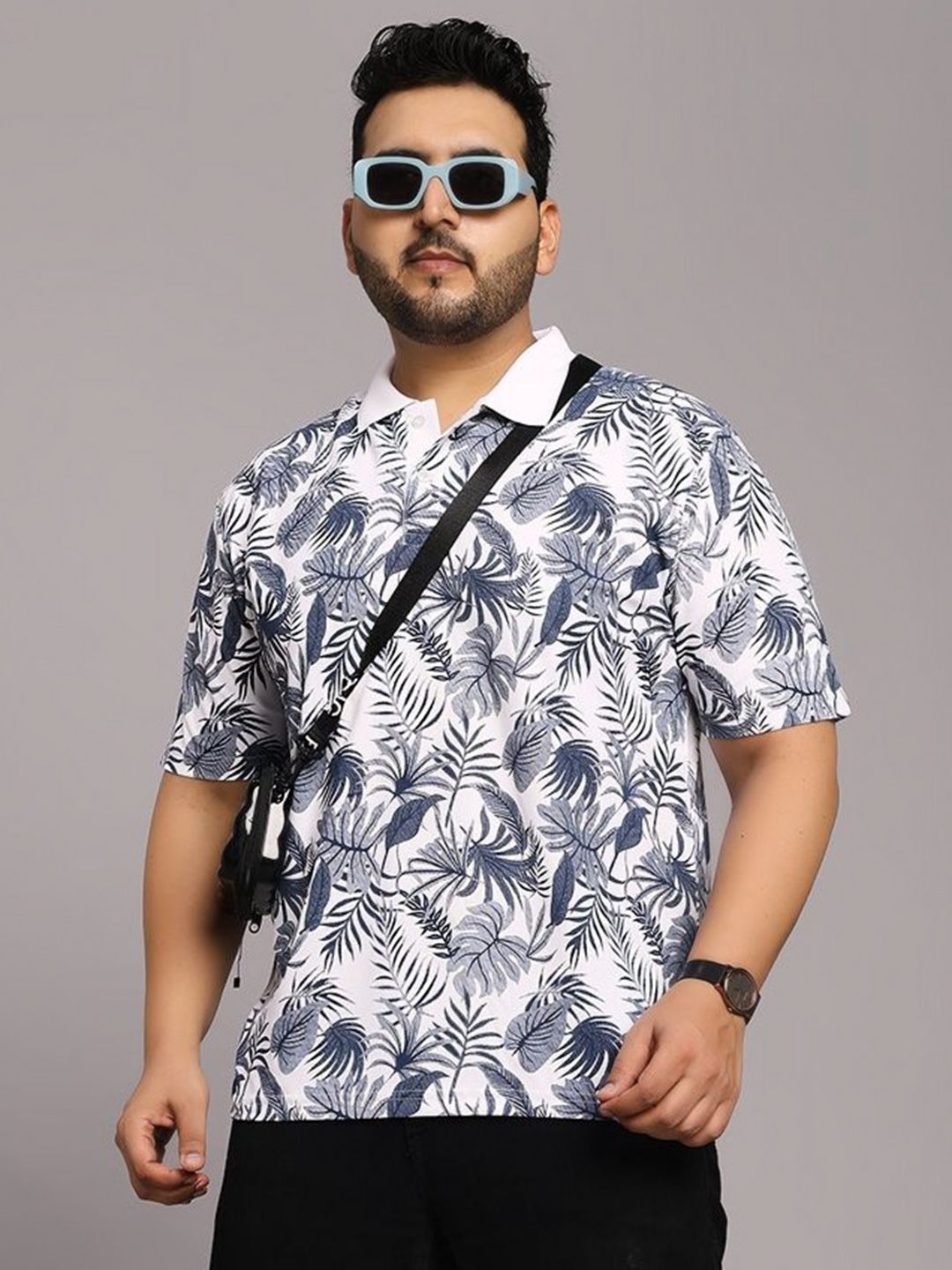 TIMBER HITCH Tropical Printed Polo Collar Tropical T-shirt
