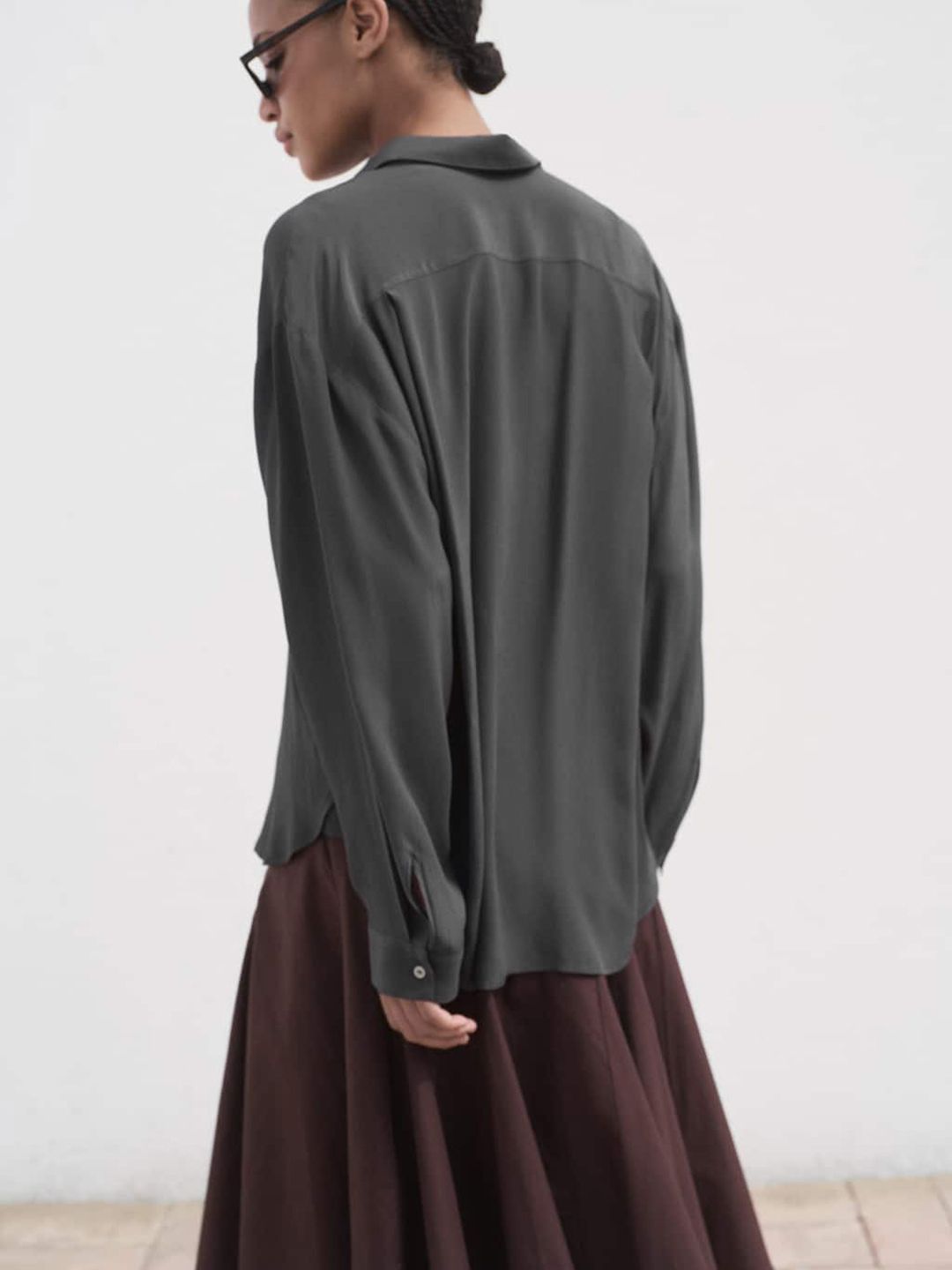 Drop-Shoulder Sleeves Oversized Casual Shirt With High-Low Hem
