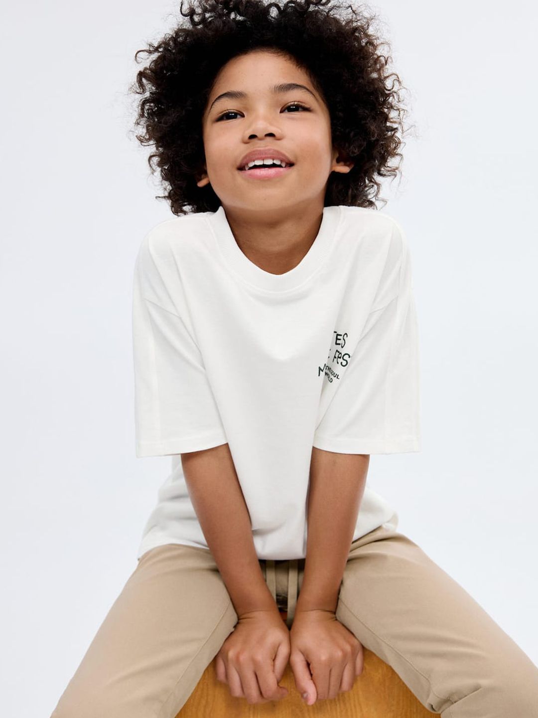 Mango Kids Boys Typography Printed Drop-Shoulder Sleeves Pure Cotton T-shirt